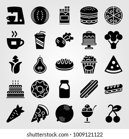 Food And Drinks vector icon set. coffee cup, cherry, watermelon and burger