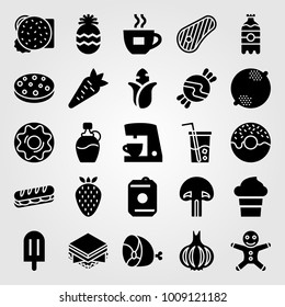 Food And Drinks vector icon set. strawberry, coffee maker, coffee cup and sandwich