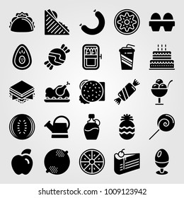 Food And Drinks vector icon set. sausage, taco, avocado and pineapple