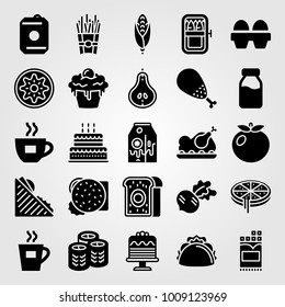 Food And Drinks vector icon set. kiwi, sandwich, chocolate and pizza