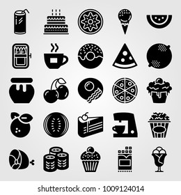 Food And Drinks vector icon set. ham, sishi, kiwi and coffee maker