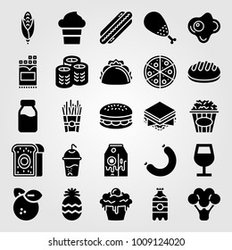 Food And Drinks vector icon set. chocolate, sishi, soft drink and soda