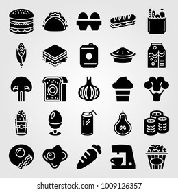Food And Drinks vector icon set. sishi, popcorn, taco and pie
