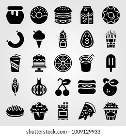 Food And Drinks vector icon set. burito, bread, orange and corn