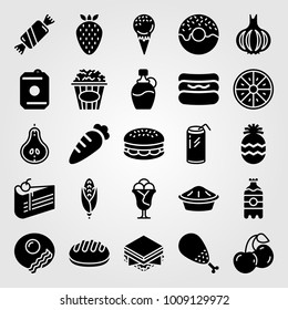 Food And Drinks vector icon set. burger, bread, corn and breakfast
