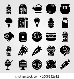 Food And Drinks vector icon set. milk, drink, milk bottle and burito