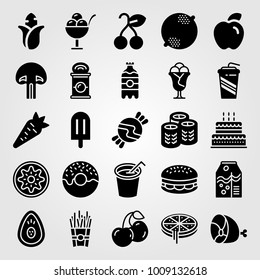 Food And Drinks vector icon set. cherry, burger, avocado and juice