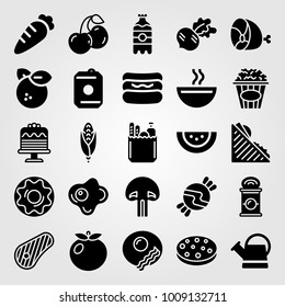 Food And Drinks vector icon set. corn, carrot, orange and radish