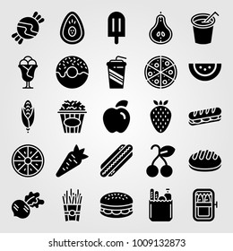 Food And Drinks vector icon set. bread, avocado, apple and groceries