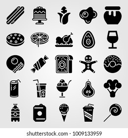 Food And Drinks vector icon set. avocado, cookie, hot dog and meat