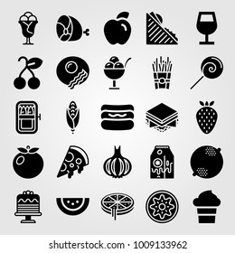 Food And Drinks vector icon set. tomato, milk, ham and corn
