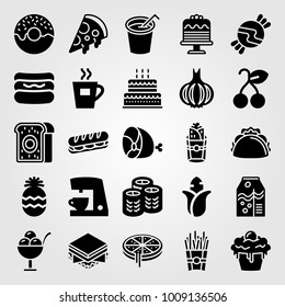 Food And Drinks vector icon set. pizza, doughnut, meat and ham