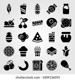 Food And Drinks vector icon set. cherry, meat pie, milk bottle and breakfast