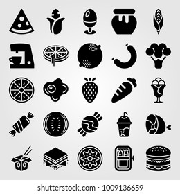 Food And Drinks vector icon set. meat, ham, pizza and watermelon