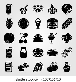 Food And Drinks vector icon set. cherries, pizza, burger and cherry