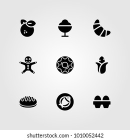Food And Drinks vector icon set. ice cream, corn, doughnut and orange
