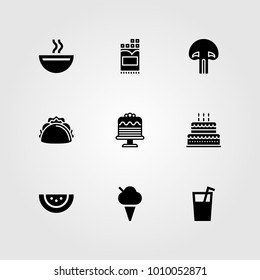Food And Drinks vector icon set. juice, watermelon, taco and mushroom