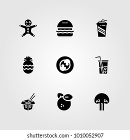 Food And Drinks vector icon set. orange, glass, mushrooms and drink