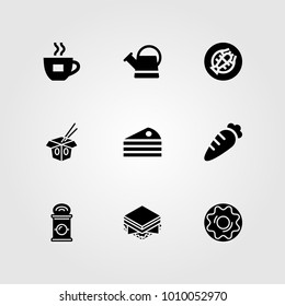 Food And Drinks vector icon set. can, doughnut, cake and pie