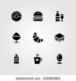 Food And Drinks vector icon set. sandwich, croissant, egg and tea