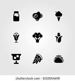 Food And Drinks vector icon set. broccoli, corn, fried egg and ice cream