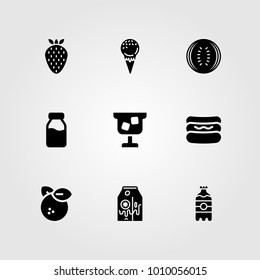 Food And Drinks vector icon set. watermelon, drink, milk bottle and milk