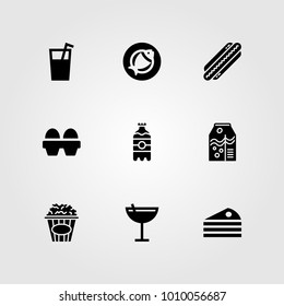 Food And Drinks vector icon set. soda, drink, cake and fish