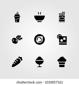 Food And Drinks vector icon set. ice cream, radish, chocolate and soup