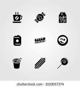 Food And Drinks vector icon set. steak, sandwich, lollipop and candy