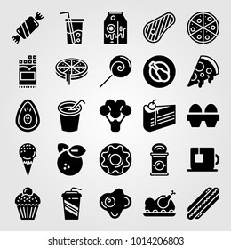 Food And Drinks vector icon set. steak, doughnut, cake and chicken leg