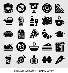 Food And Drinks vector icon set. juice, chicken leg, meat pie and eggs