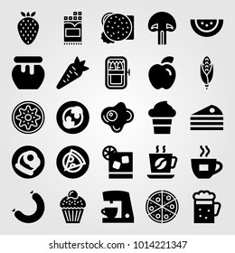 Food And Drinks vector icon set. mushrooms, cupcake, carrot and cake
