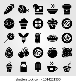 Food And Drinks vector icon set. ham, cherry, noodles and cocktail