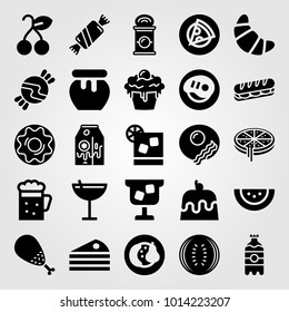 Food And Drinks vector icon set. cocktail, cake, pie and cherry