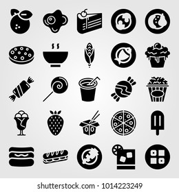 Food And Drinks vector icon set. sushi, cookie, strawberry and hot dog