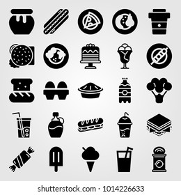 Food And Drinks vector icon set. skewer, glass, soda and honey