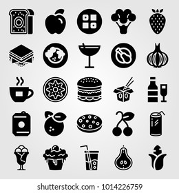 Food And Drinks vector icon set. apple, soda, meat and cookie
