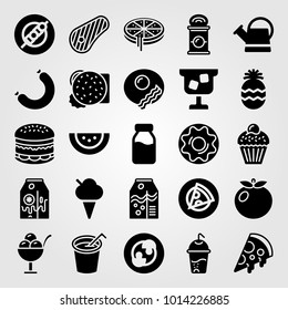 Food And Drinks vector icon set. milk, juice, banana milk and sausage