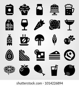 Food And Drinks vector icon set. radish, coffee, burger and chicken leg