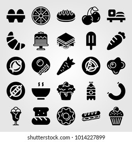 Food And Drinks vector icon set. skewer, cherry, bread and cake