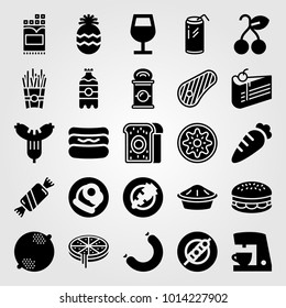 Food And Drinks vector icon set. kiwi, pie, can and candy