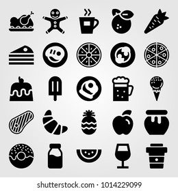 Food And Drinks vector icon set. coffee cup, orange, tea and ginger bread man