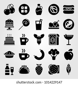 Food And Drinks vector icon set. pie, taco, broccoli and sausage
