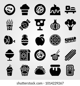 Food And Drinks vector icon set. sandwich, honey, lobster and kiwi