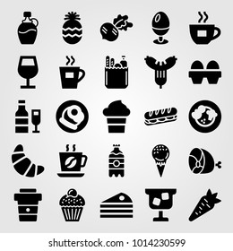 Food And Drinks vector icon set. egg, syrup, pineapple and cupcake