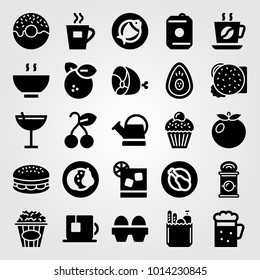 Food And Drinks vector icon set. ham, popcorn, soup and burger