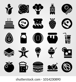 Food And Drinks vector icon set. breakfast, cake, roast chicken and ice cream