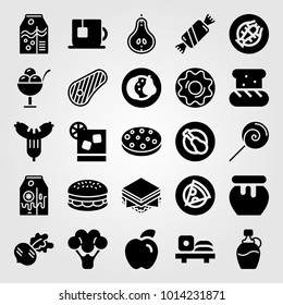 Food And Drinks vector icon set. radish, apple, sushi and steak