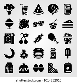 Food And Drinks vector icon set. banana milk, pear, noodles and pizza