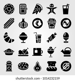 Food And Drinks vector icon set. juice, mushrooms, cookie and croissant